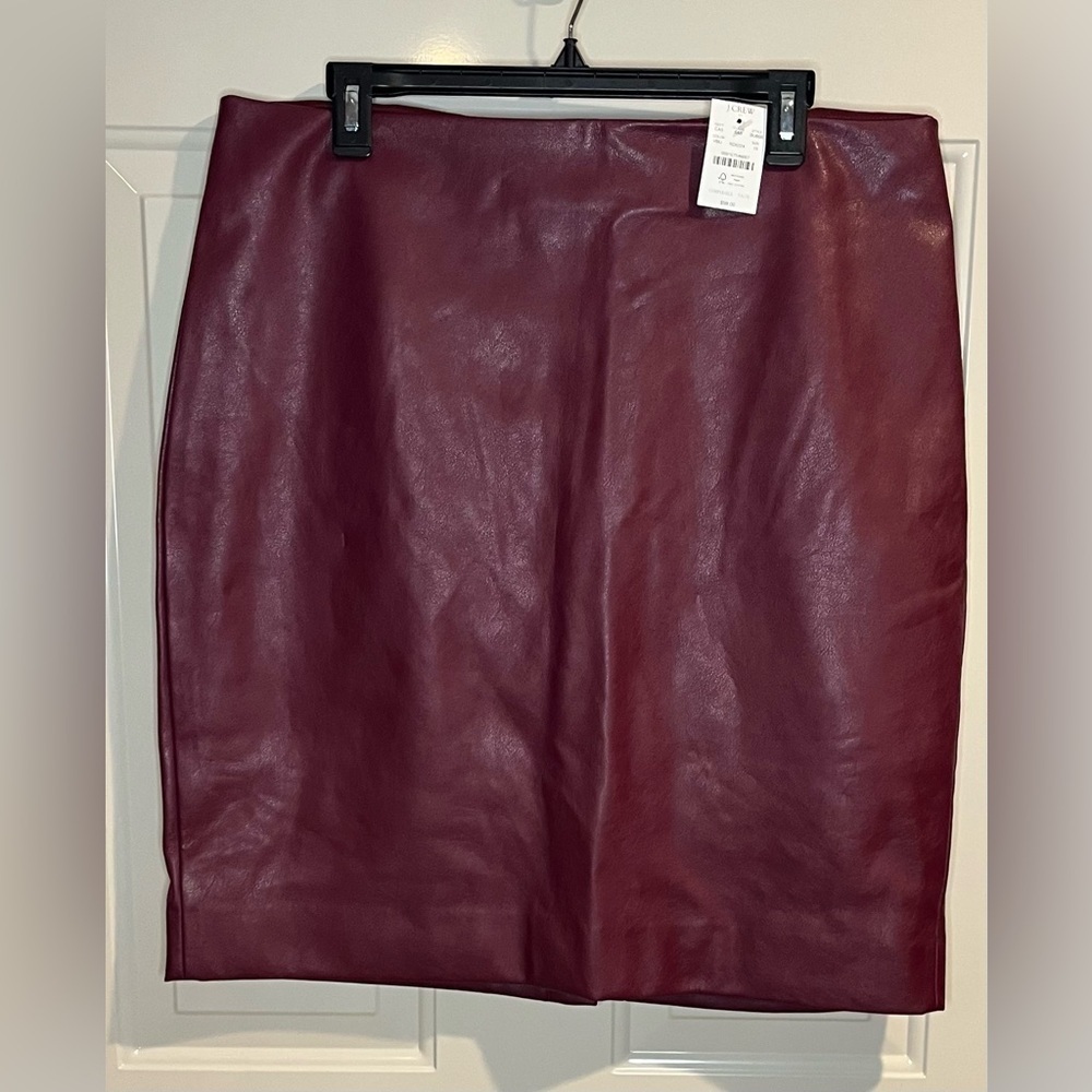 NWT J.Crew Burgundy Faux Leather Pencil Skirt Lined Classic Midi Size 16
